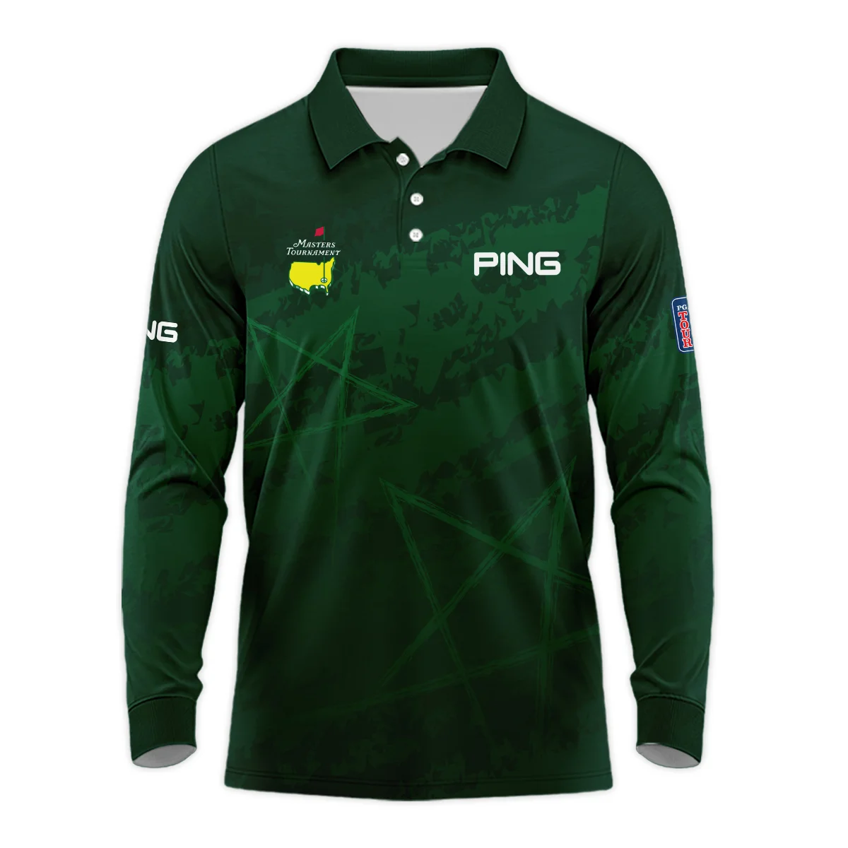 Stars Gradient Dark Green Grunge Pattern Masters Tournament Ping Long Polo Shirt Style Classic Long Polo Shirt For Men