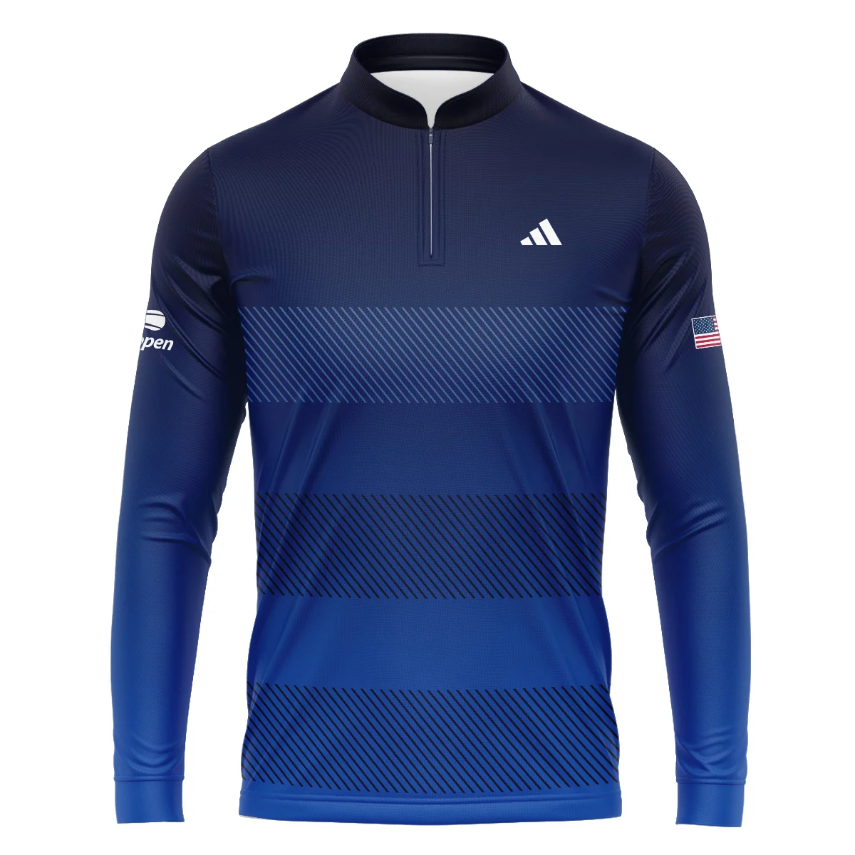 Straight Line Dark Blue Background US Open Tennis Champions Adidas Mandarin collar Quater-Zip Long Sleeve