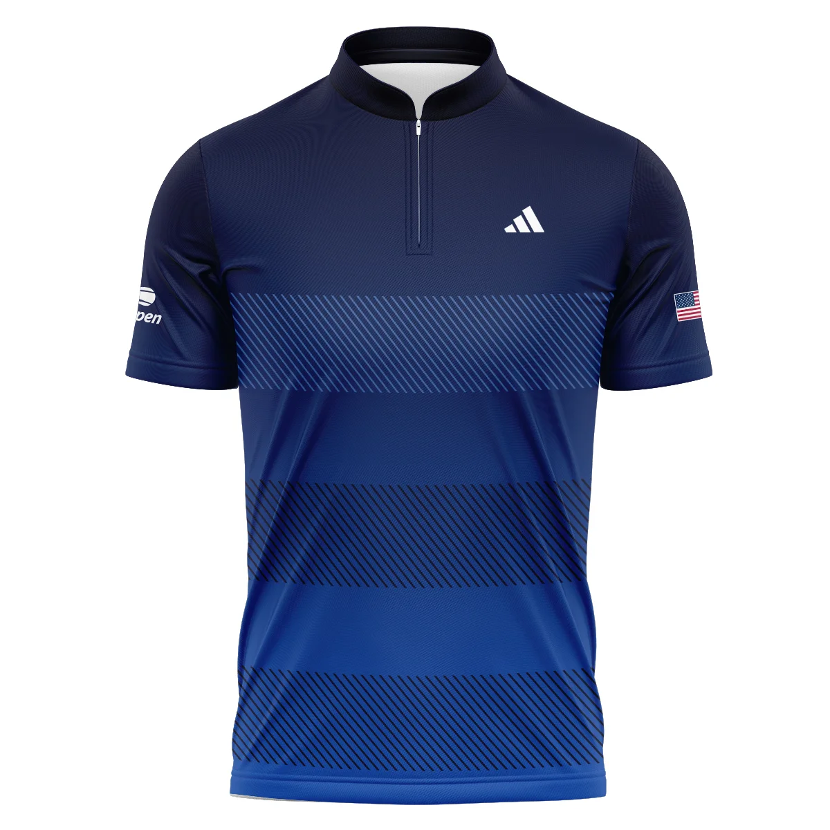 Straight Line Dark Blue Background US Open Tennis Champions Adidas Polo Shirt Mandarin Collar Polo Shirt