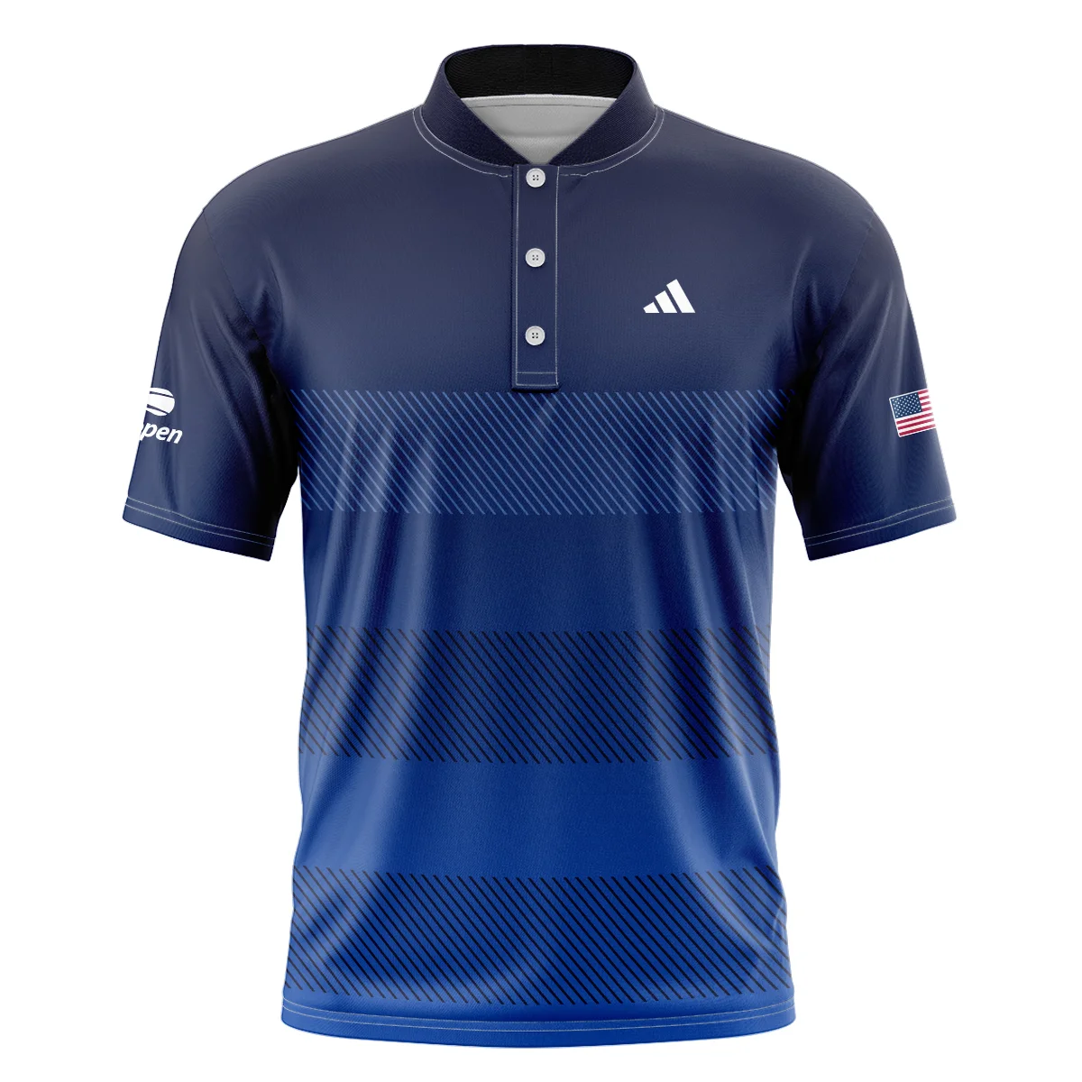 Straight Line Dark Blue Background US Open Tennis Champions Adidas Short Sleeve Round Neck Polo Shirts