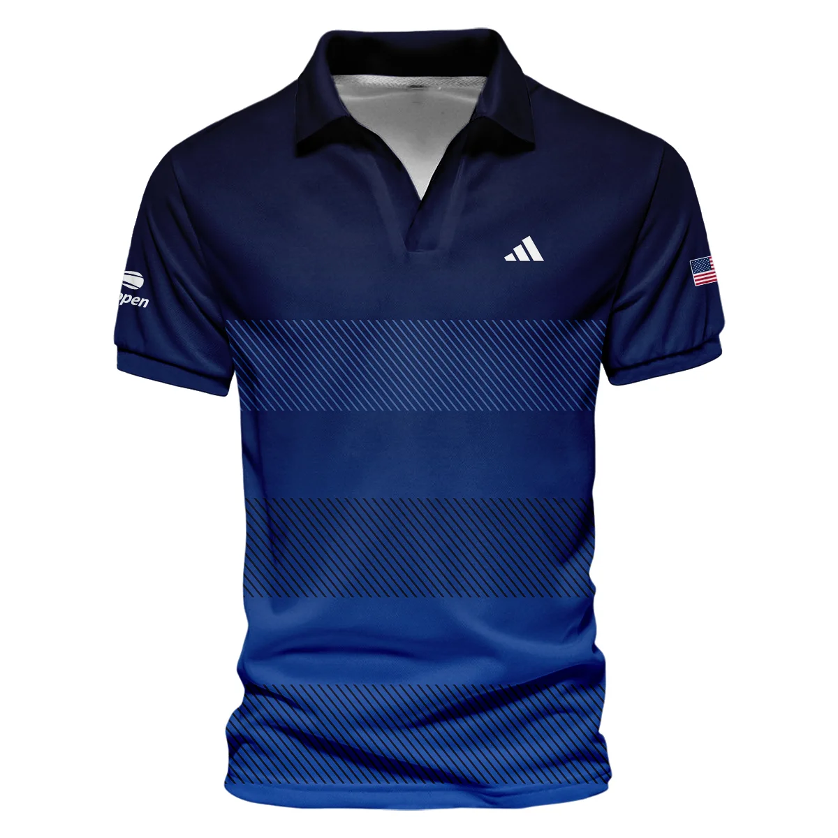 Straight Line Dark Blue Background US Open Tennis Champions Adidas Vneck Polo Shirt Style Classic Polo Shirt For Men