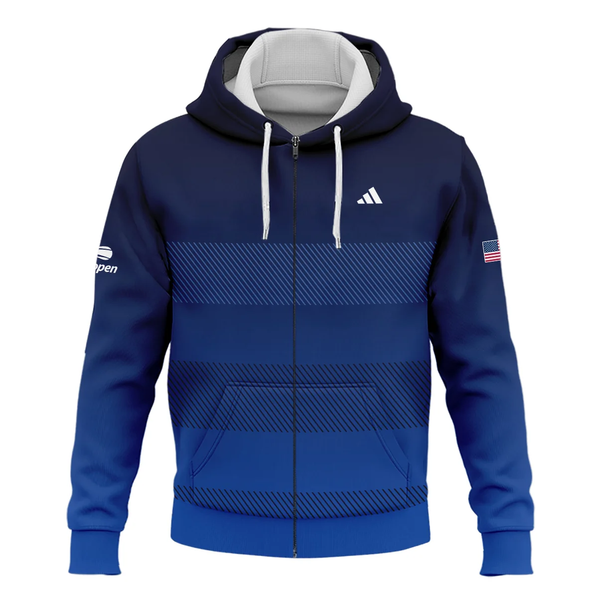 Straight Line Dark Blue Background US Open Tennis Champions Adidas Zipper Hoodie Shirt Style Classic Zipper Hoodie Shirt