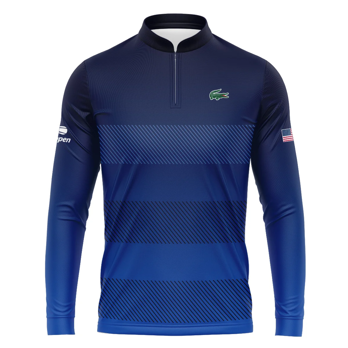 Straight Line Dark Blue Background US Open Tennis Champions Lacoste Mandarin collar Quater-Zip Long Sleeve