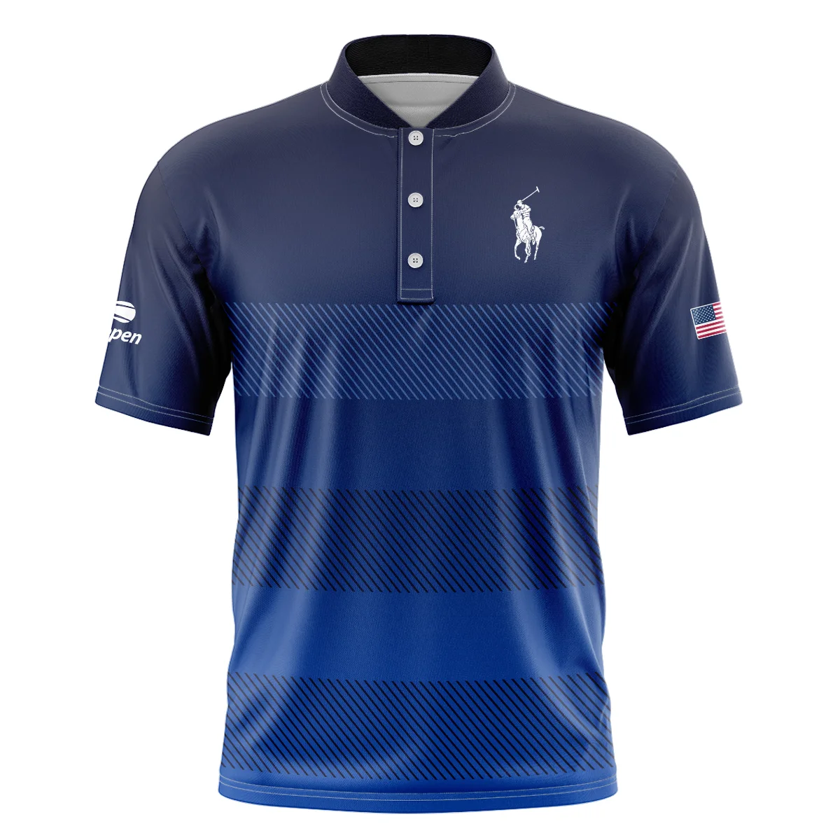 Straight Line Dark Blue Background US Open Tennis Champions Ralph Lauren Short Sleeve Round Neck Polo Shirts