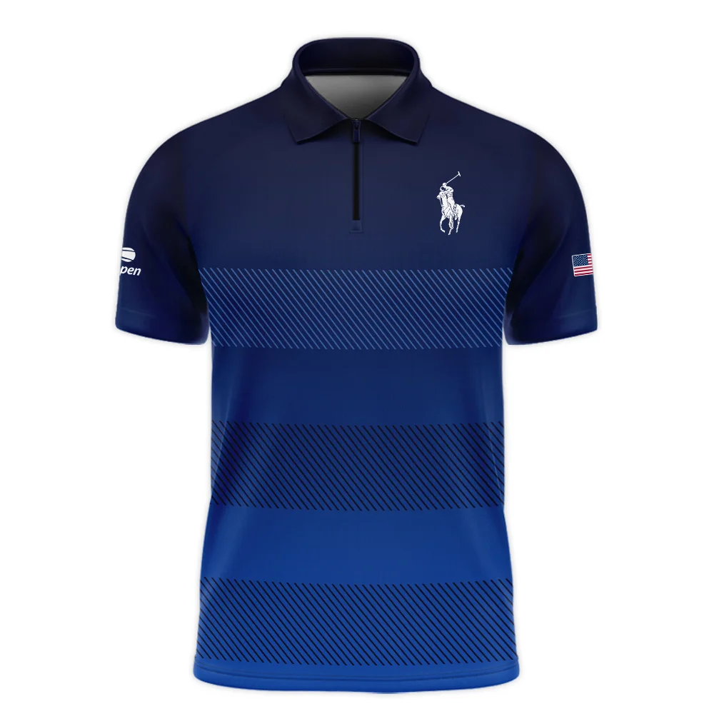 Straight Line Dark Blue Background US Open Tennis Champions Ralph Lauren Zipper Polo Shirt Style Classic Zipper Polo Shirt For Men