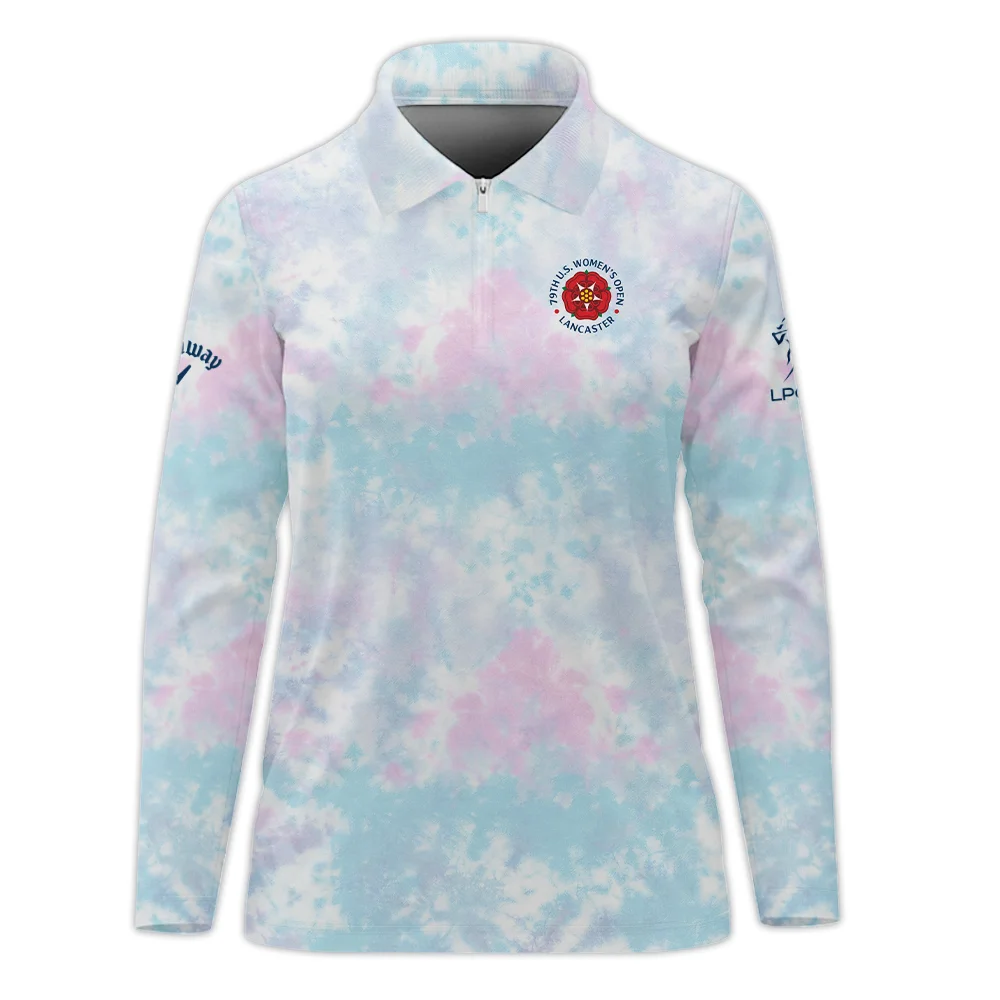 Tie dye Pattern 79th U.S. Women’s Open Lancaster Callaway Zipper Long Polo Shirt Blue Mix Pink All Over Print Zipper Long Polo Shirt For Woman