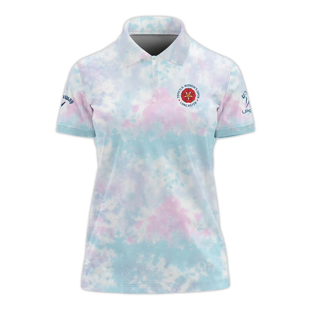 Tie dye Pattern 79th U.S. Women’s Open Lancaster Callaway Zipper Polo Shirt Blue Mix Pink All Over Print Zipper Polo Shirt For Woman