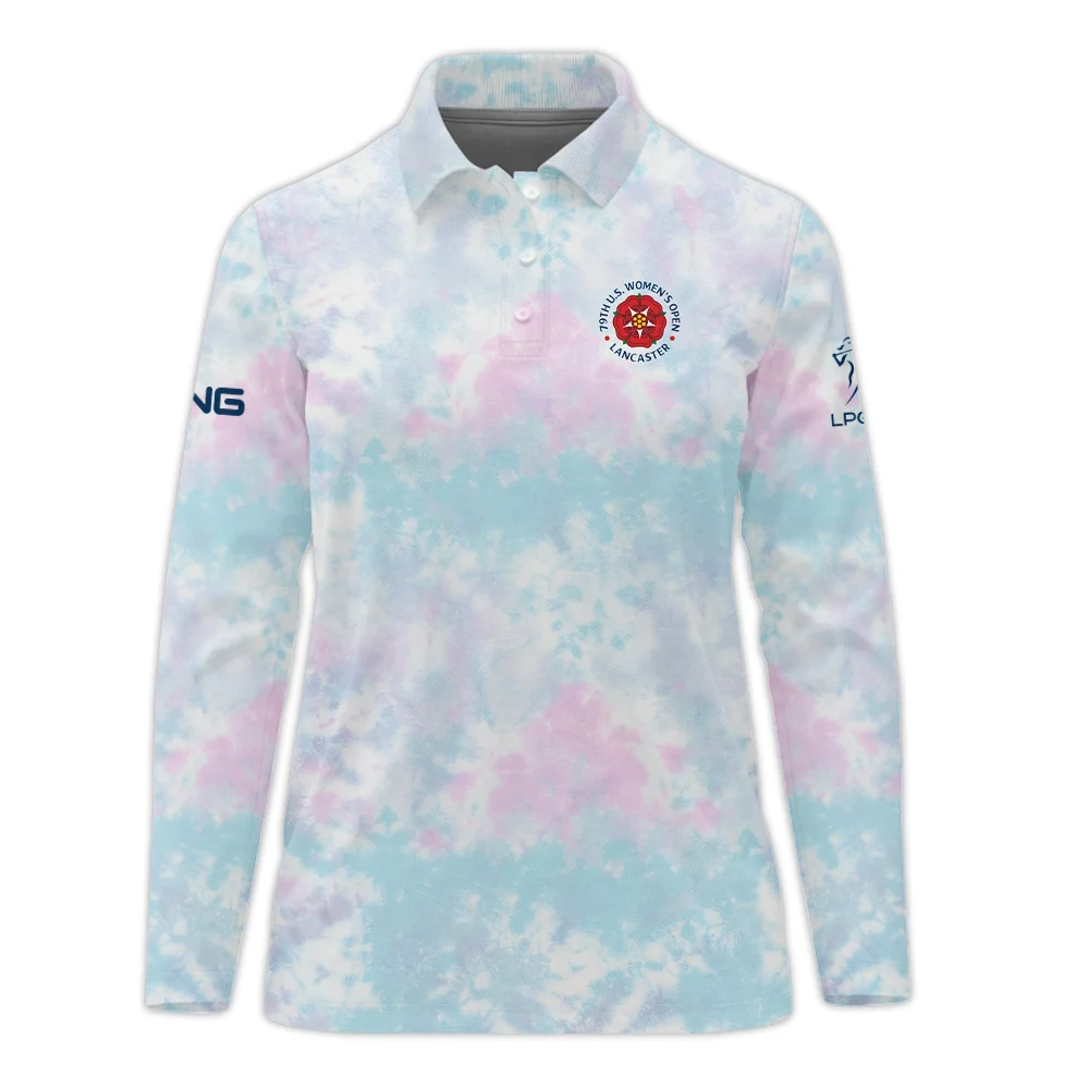 Tie dye Pattern 79th U.S. Women’s Open Lancaster Ping Long Polo Shirt Blue Mix Pink All Over Print Long Polo Shirt For Woman