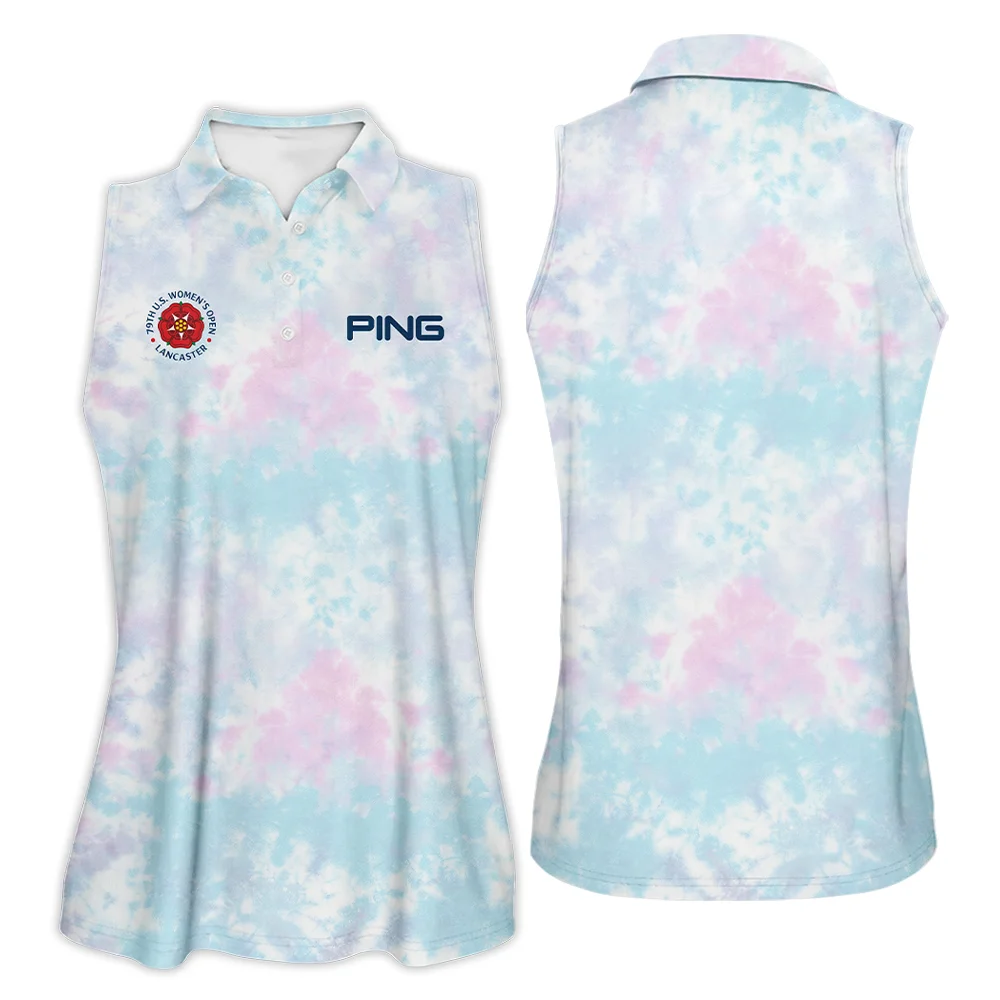 Tie dye Pattern 79th U.S. Women’s Open Lancaster Ping Sleeveless Polo Shirt Blue Mix Pink All Over Print Sleeveless Polo Shirt For Woman