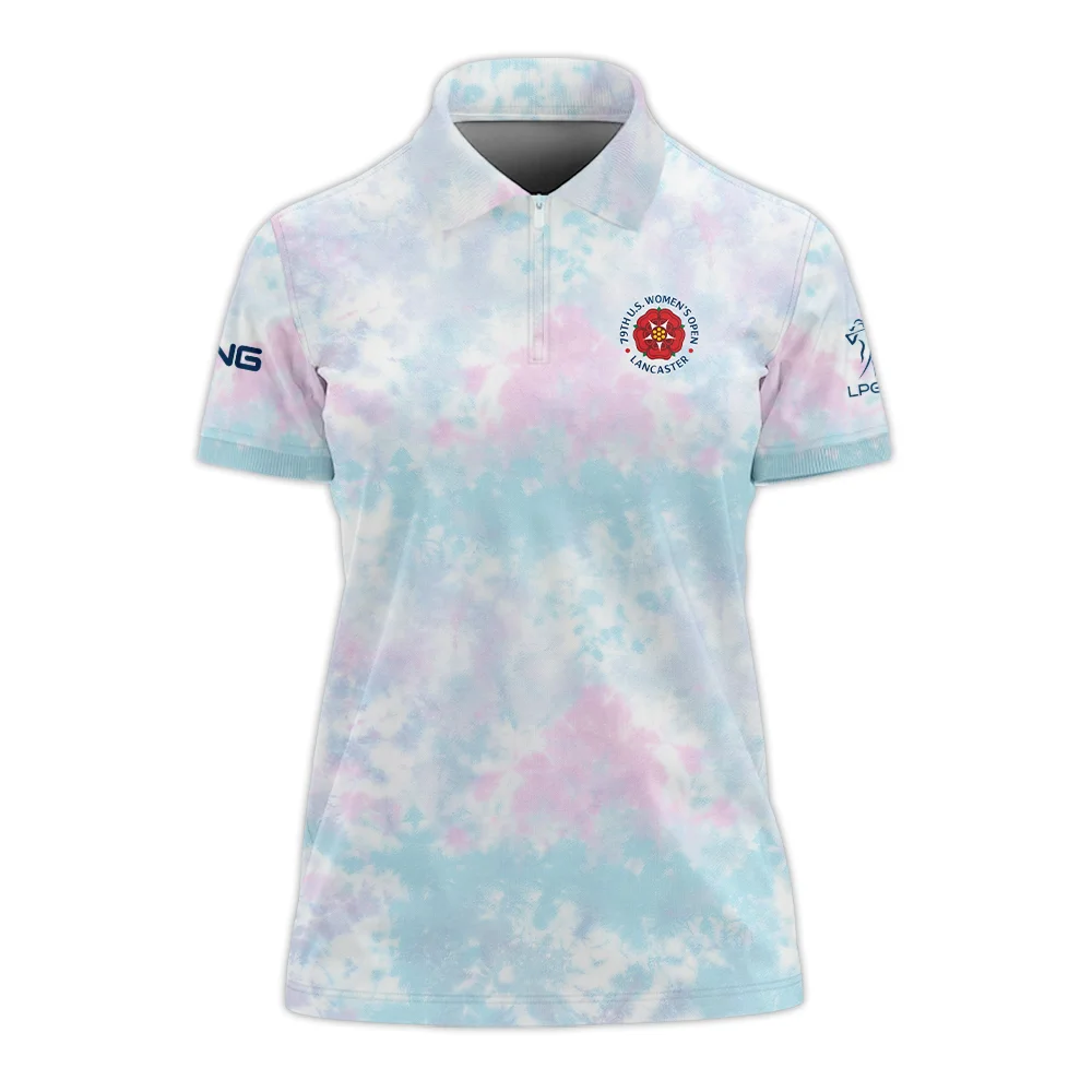 Tie dye Pattern 79th U.S. Women’s Open Lancaster Ping Zipper Polo Shirt Blue Mix Pink All Over Print Zipper Polo Shirt For Woman