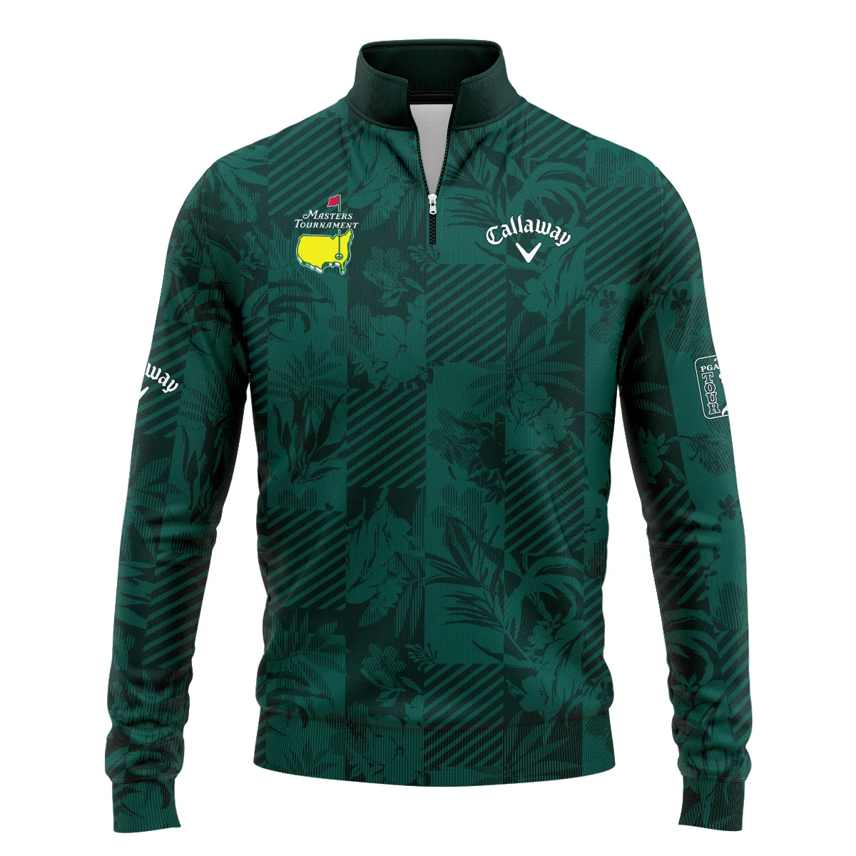 Tropical Leaves ,Foliage With Geometric Stripe Pattern Golf Masters Tournament Callaway Quarter-Zip Jacket Style Classic Quarter-Zip Jacket