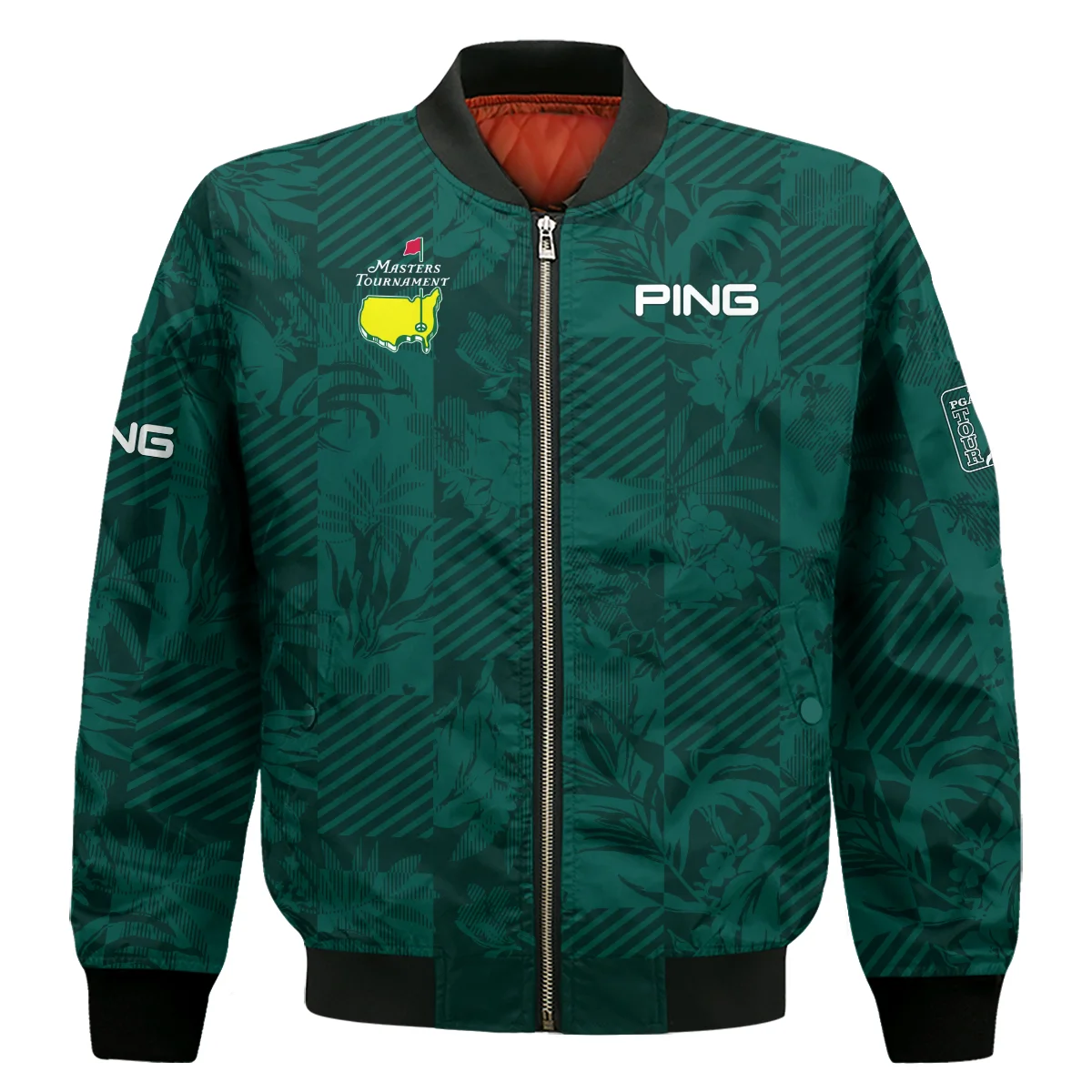 Tropical Leaves ,Foliage With Geometric Stripe Pattern Golf Masters Tournament Ping Bomber Jacket Style Classic Bomber Jacket