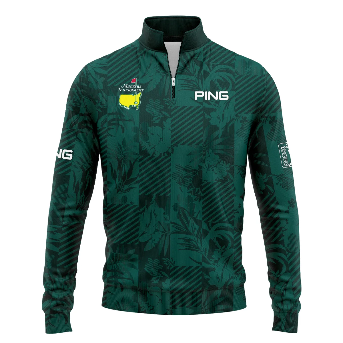 Tropical Leaves ,Foliage With Geometric Stripe Pattern Golf Masters Tournament Ping Quarter-Zip Jacket Style Classic Quarter-Zip Jacket