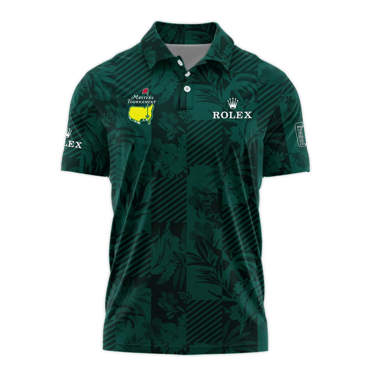 Tropical Leaves ,Foliage With Geometric Stripe Pattern Golf Masters Tournament Rolex Polo Shirt Style Classic Polo Shirt For Men