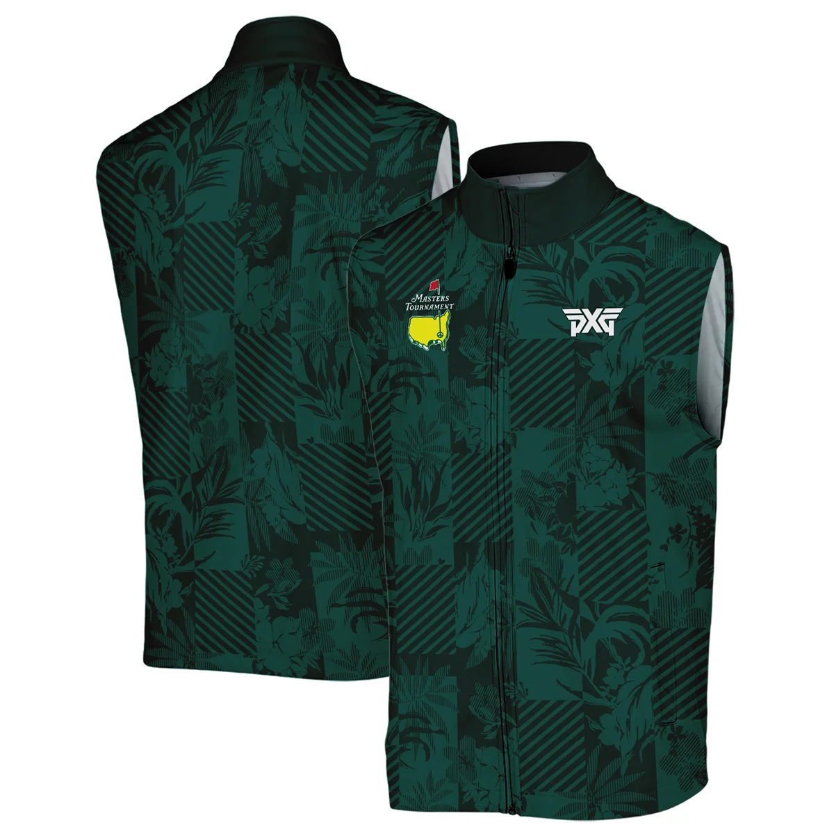 Tropical Leaves ,Foliage With Geometric Stripe Pattern Golf Masters Tournament Sleeveless Jacket Style Classic Sleeveless Jacket