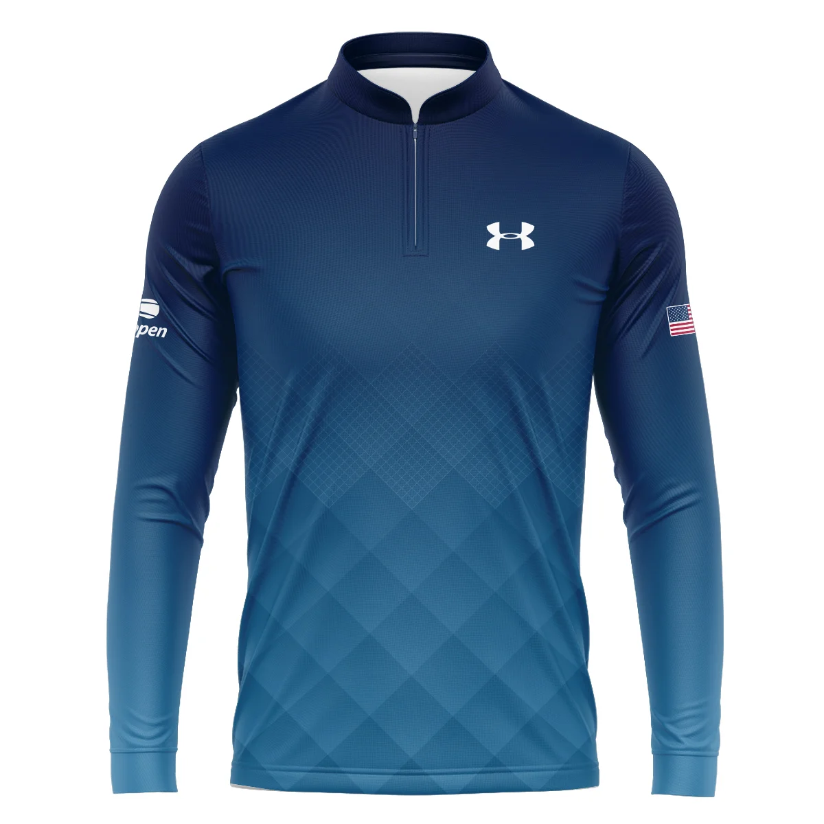 Under Armour Blue Abstract Background US Open Tennis Champions Mandarin collar Quater-Zip Long Sleeve