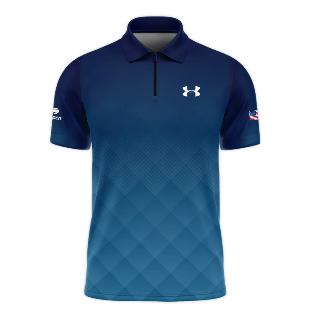 Under Armour Blue Abstract Background US Open Tennis Champions Zipper Polo Shirt Style Classic Zipper Polo Shirt For Men