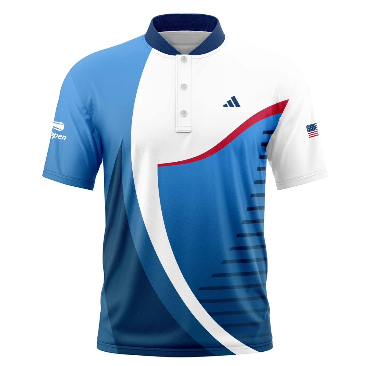 US Open Tennis Champions Adidas Dark Blue Red White Short Sleeve Round Neck Polo Shirts