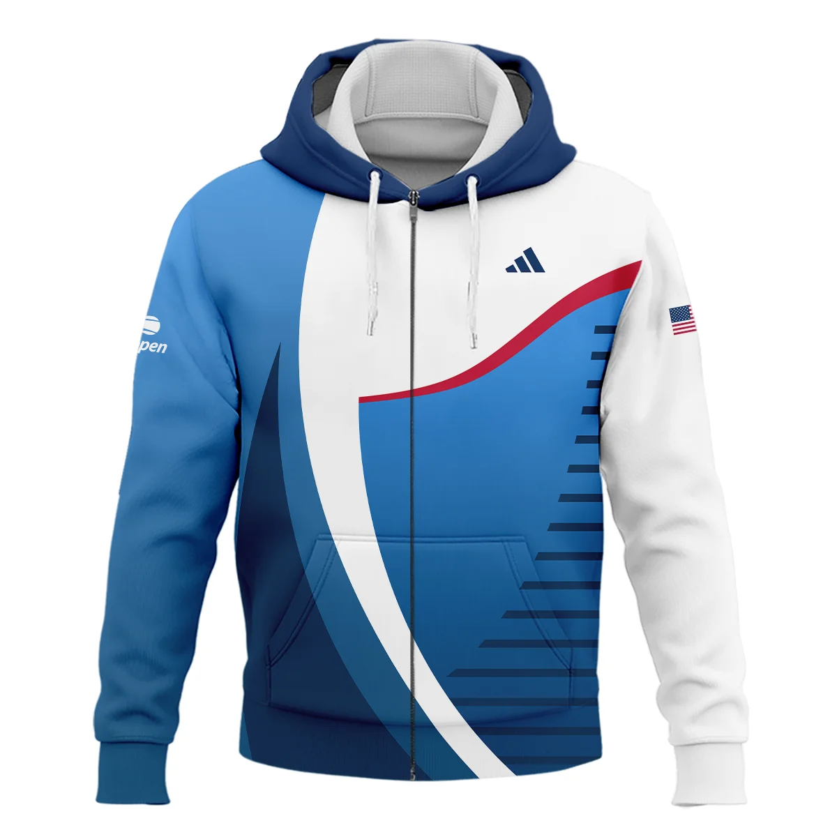 US Open Tennis Champions Adidas Dark Blue Red White Zipper Hoodie Shirt Style Classic Zipper Hoodie Shirt