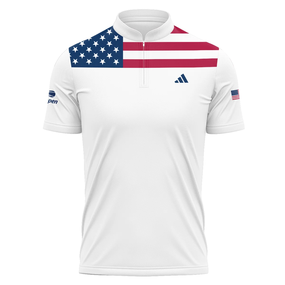 US Open Tennis Champions Adidas USA Flag White Polo Shirt Mandarin Collar Polo Shirt