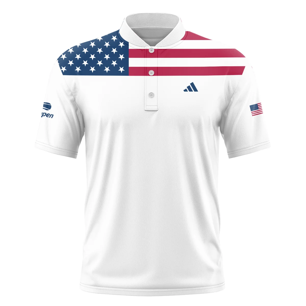 US Open Tennis Champions Adidas USA Flag White Short Sleeve Round Neck Polo Shirts