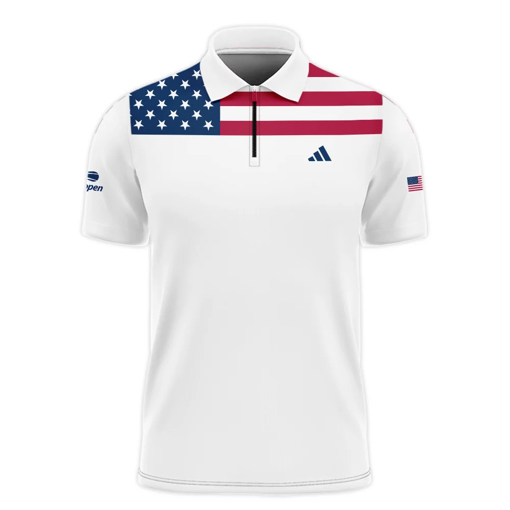 US Open Tennis Champions Adidas USA Flag White Zipper Polo Shirt Style Classic Zipper Polo Shirt For Men