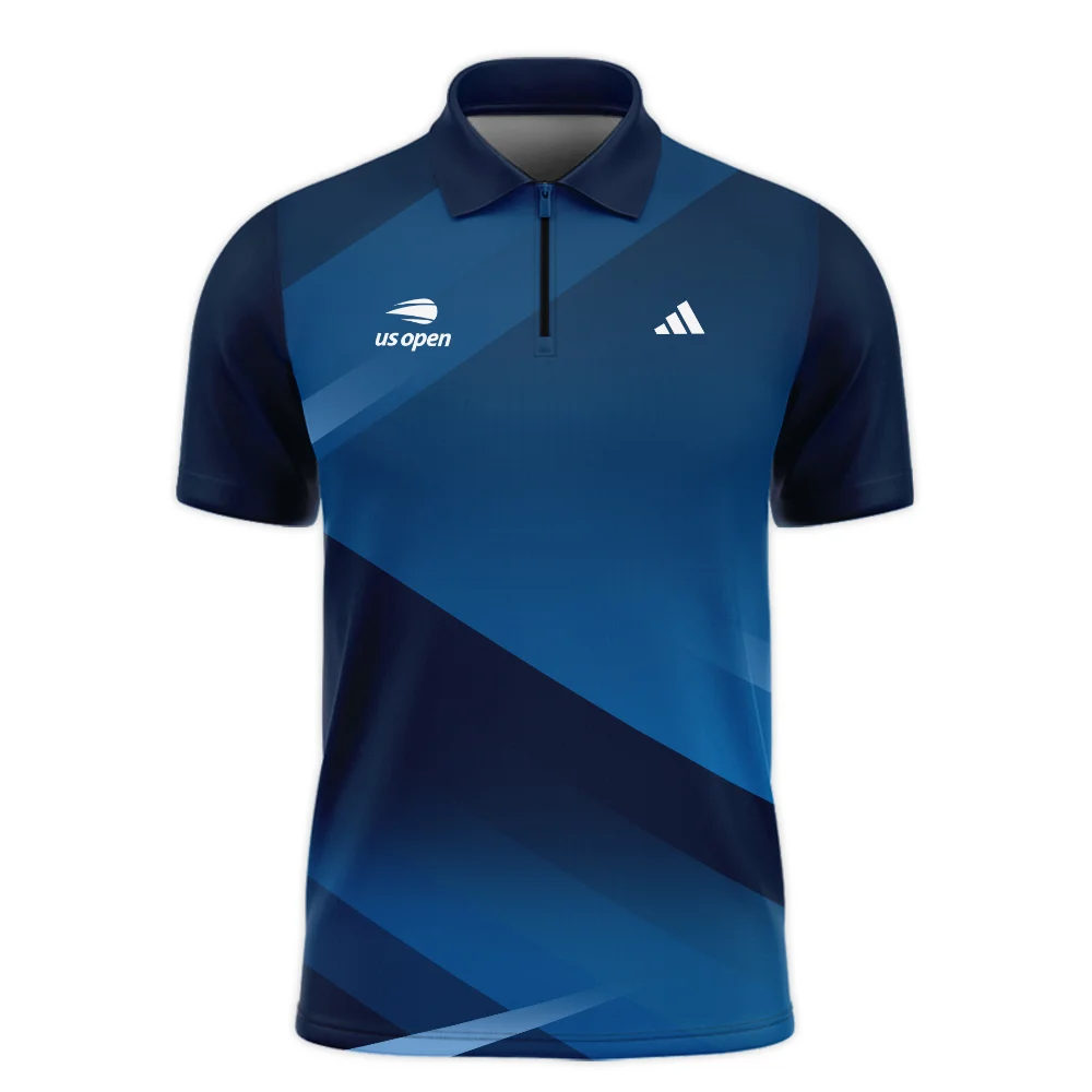 US Open Tennis Champions Dark Blue Background Adidas Zipper Polo Shirt Style Classic Zipper Polo Shirt For Men