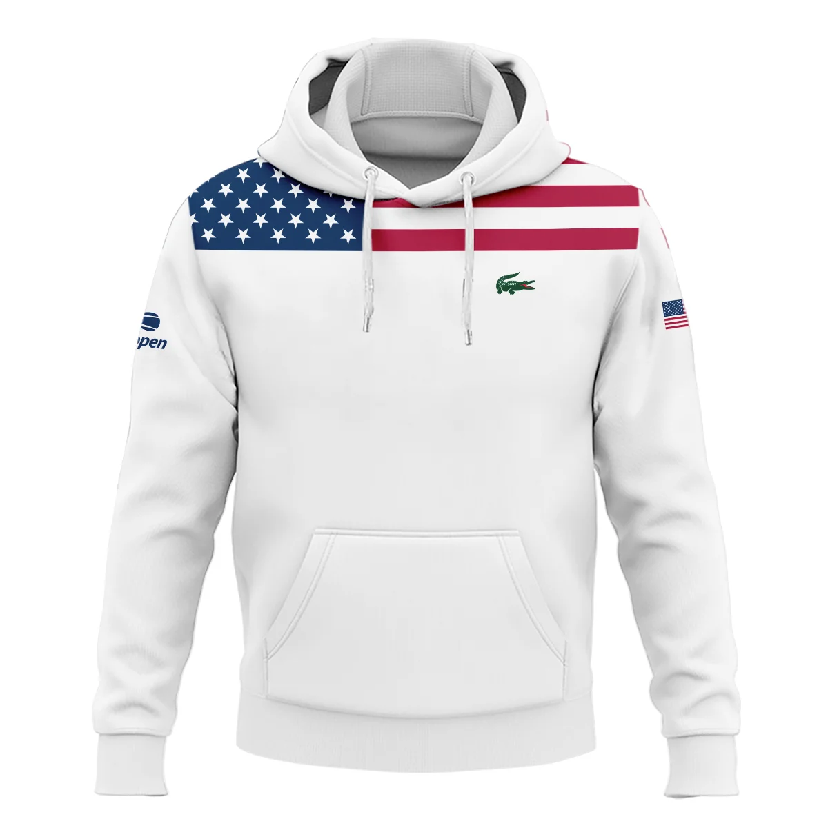 US Open Tennis Champions Lacoste USA Flag White Hoodie Shirt Style Classic Hoodie Shirt