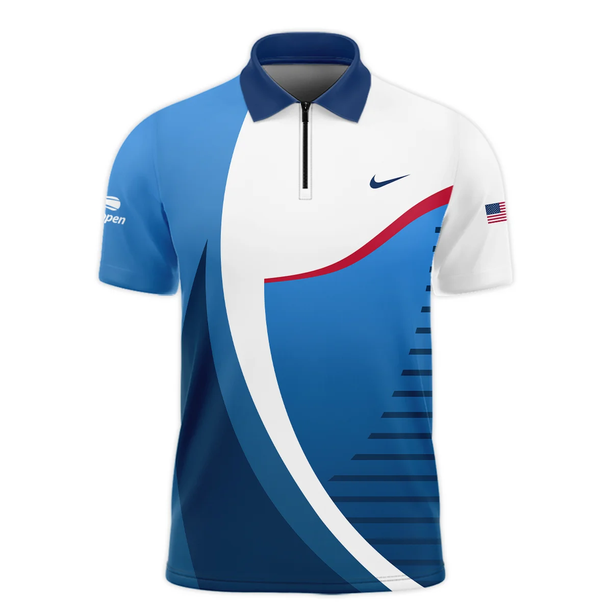 US Open Tennis Champions Nike Dark Blue Red White Zipper Polo Shirt Style Classic Zipper Polo Shirt For Men