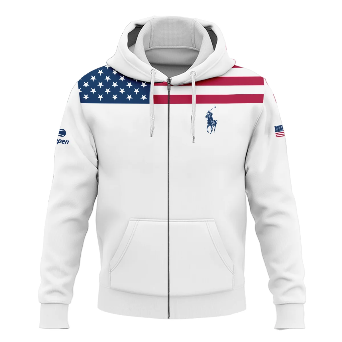 US Open Tennis Champions Ralph Lauren USA Flag White Zipper Hoodie Shirt Style Classic Zipper Hoodie Shirt