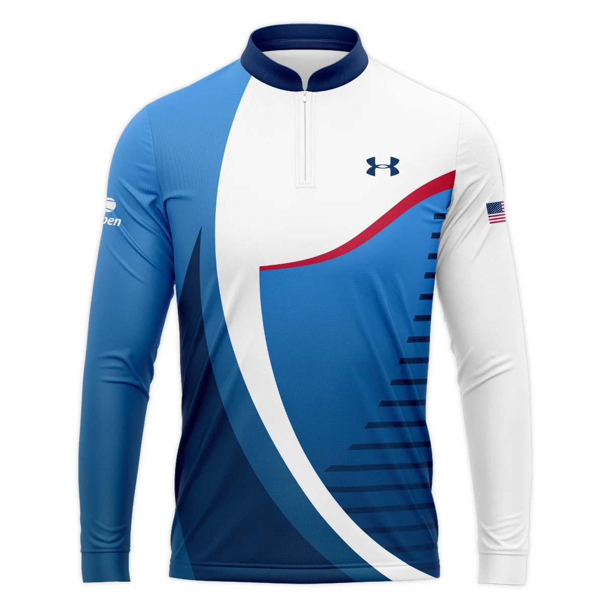 US Open Tennis Champions Under Armour Dark Blue Red White Mandarin collar Quater-Zip Long Sleeve