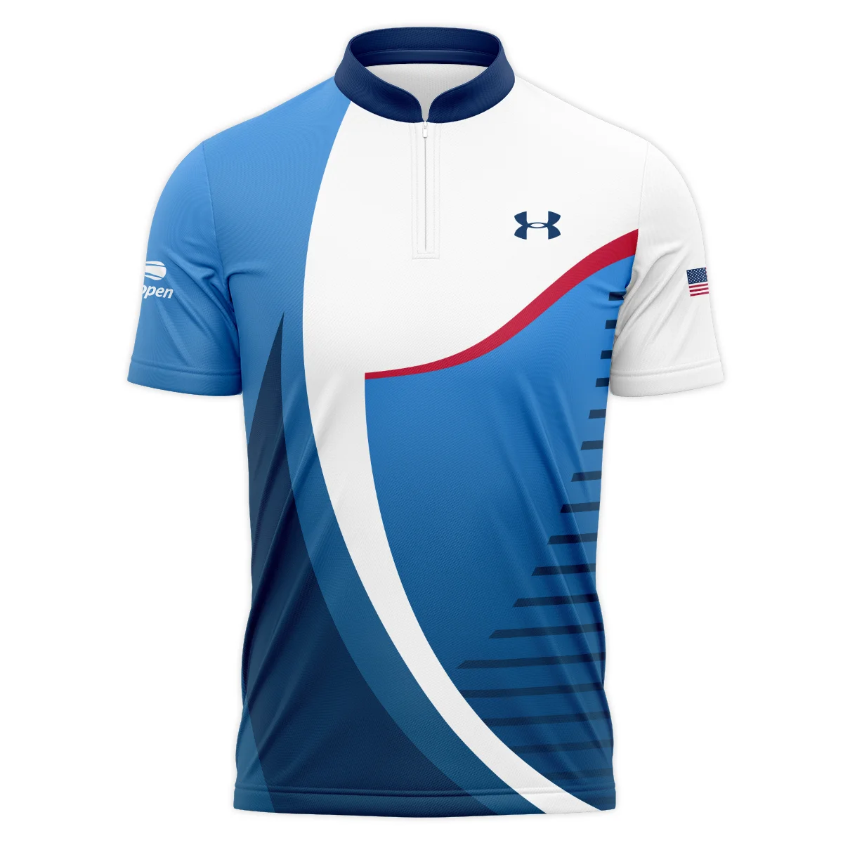 US Open Tennis Champions Under Armour Dark Blue Red White Polo Shirt Mandarin Collar Polo Shirt