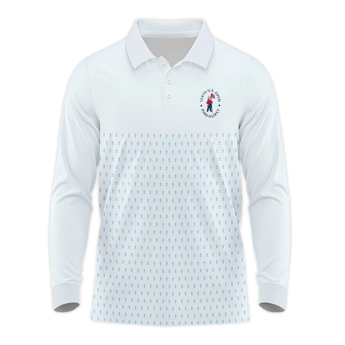 U.S Open Trophy Pattern Light Blue 124th U.S. Open Pinehurst Rolex Long Polo Shirt Style Classic Long Polo Shirt For Men