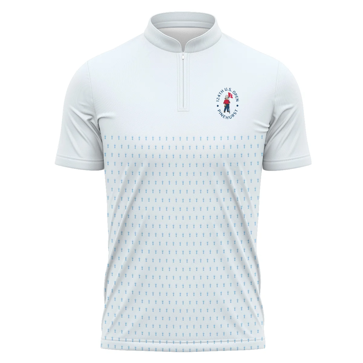 U.S Open Trophy Pattern Light Blue 124th U.S. Open Pinehurst Rolex Polo Shirt Mandarin Collar Polo Shirt