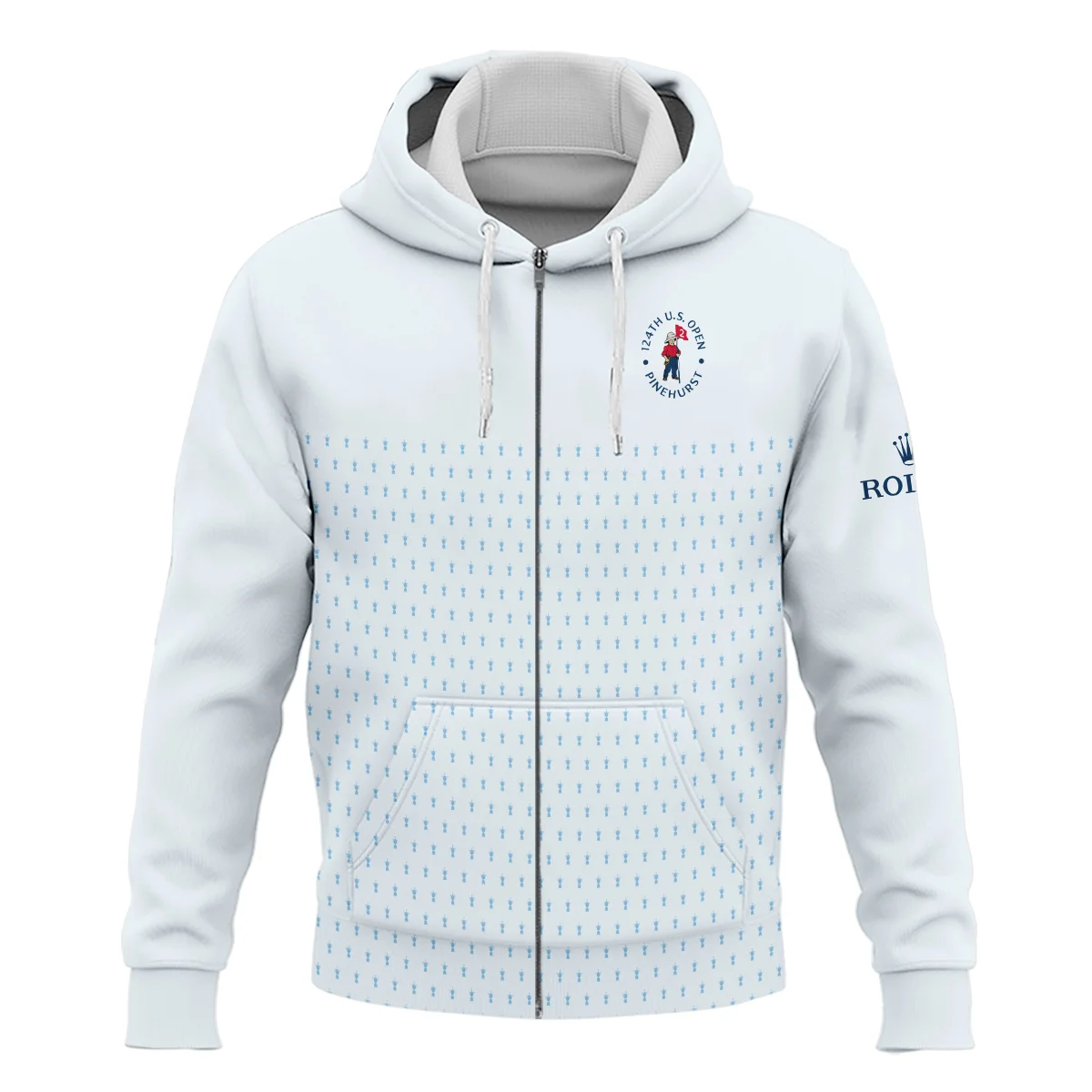 U.S Open Trophy Pattern Light Blue 124th U.S. Open Pinehurst Rolex Zipper Hoodie Shirt Style Classic Zipper Hoodie Shirt