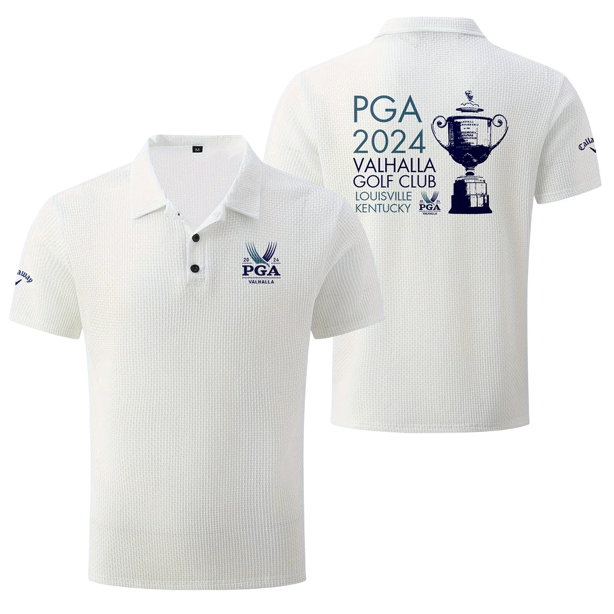 White Color PGA Championship Valhalla Golf Club Louisville Kentucky Trophy 2024 Callaway , Mesh Comfy Men's Stretch Solid Short Sleeve Lapel Golf Shirt