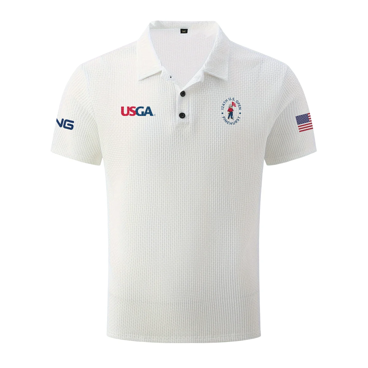 White Ping 124th U.S. Open Pinehurst Mesh Comfy Men’s Stretch Solid Short Sleeve Lapel Golf Shirt