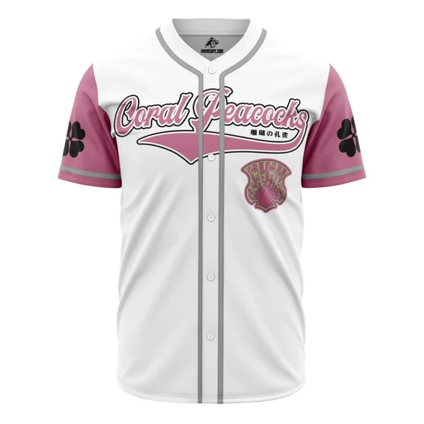 Coral Peacocks Black Clover Baseball Jersey