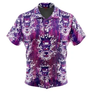 Ghostly Evolution Gastly Haunter Gengar Pokemon Button Up Hawaiian Shirt