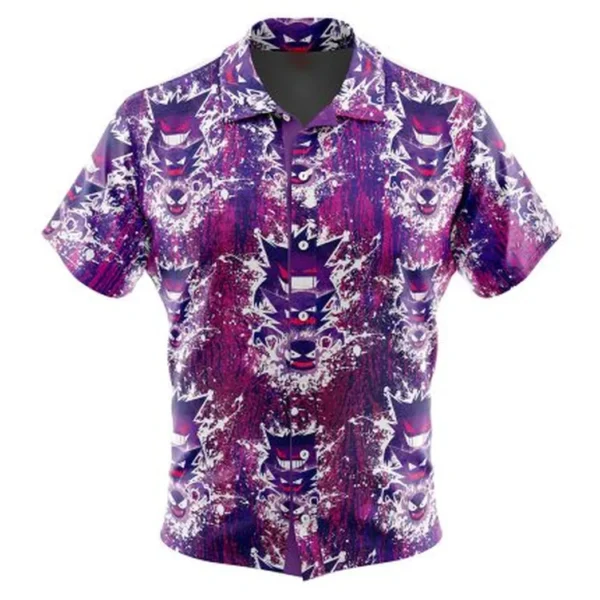 Ghostly Evolution Gastly Haunter Gengar Pokemon Button Up Hawaiian Shirt