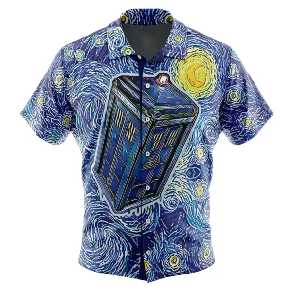 Tardis Starry Night Doctor Who Button Up Hawaiian Shirt