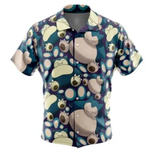 Snorlax Pokemon Button Up Hawaiian Shirt