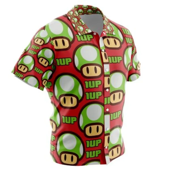 1Up Mushroom Super Mario Button Up Hawaiian Shirt