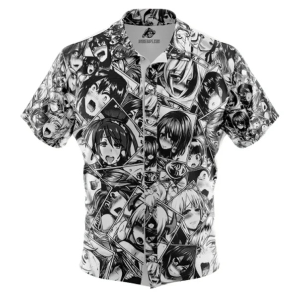 Ahegao Manga Collage Button Up Hawaiian Shirt v2