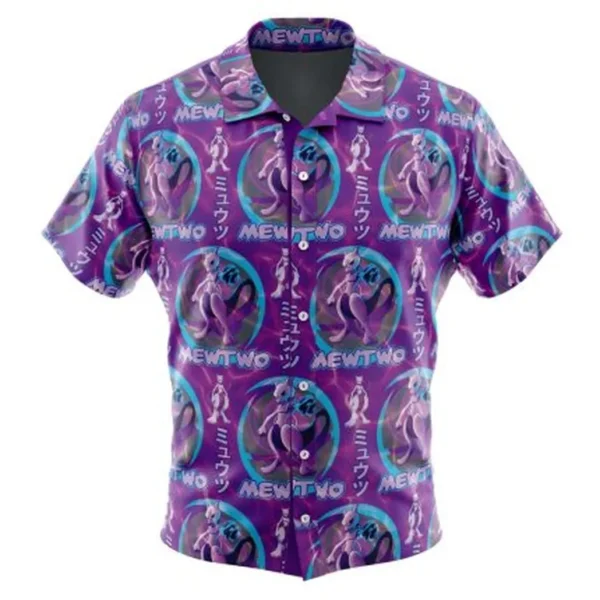 Cosmic Mewtwo Pokemon Button Up Hawaiian Shirt