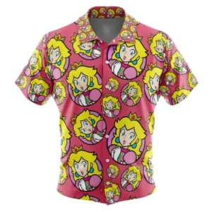 Princess Peach Super Mario Button Up Hawaiian Shirt