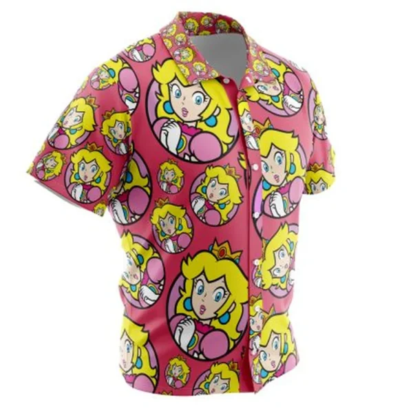 Princess Peach Super Mario Button Up Hawaiian Shirt