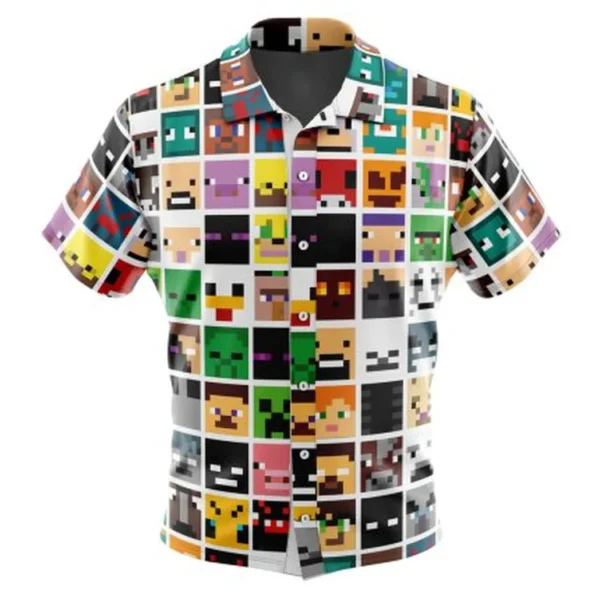 Block Faces Minecraft Button Up Hawaiian Shirt