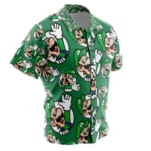 Luigi Super Mario Button Up Hawaiian Shirt