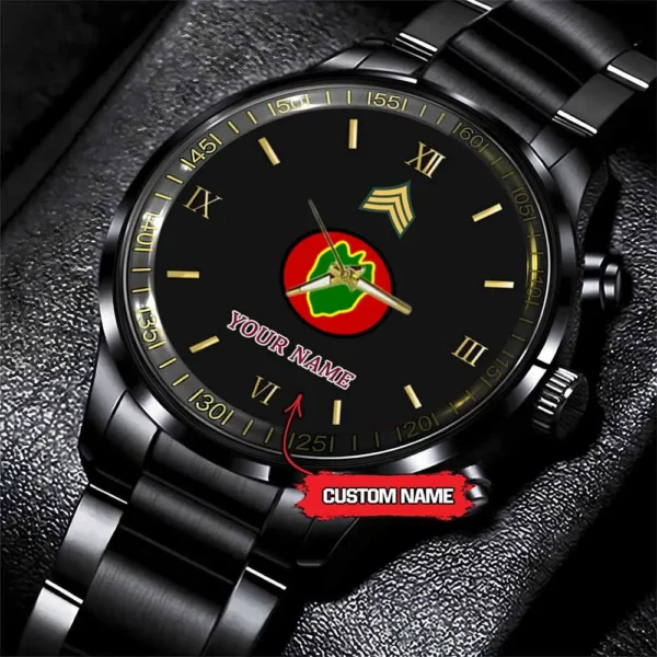 Army Watch, Army 24Th Infantry Division Custom Black Fashion Watch Proudly Served Gift, Military Watches, Us Army Watch